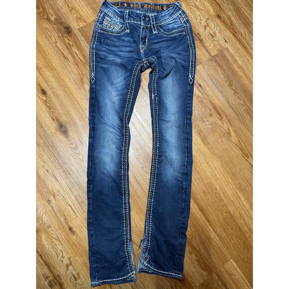 Rock Revival Avery Straight Jeans Size 25 Embroidered Fleur De Paisley EB - Picture 3 of 7